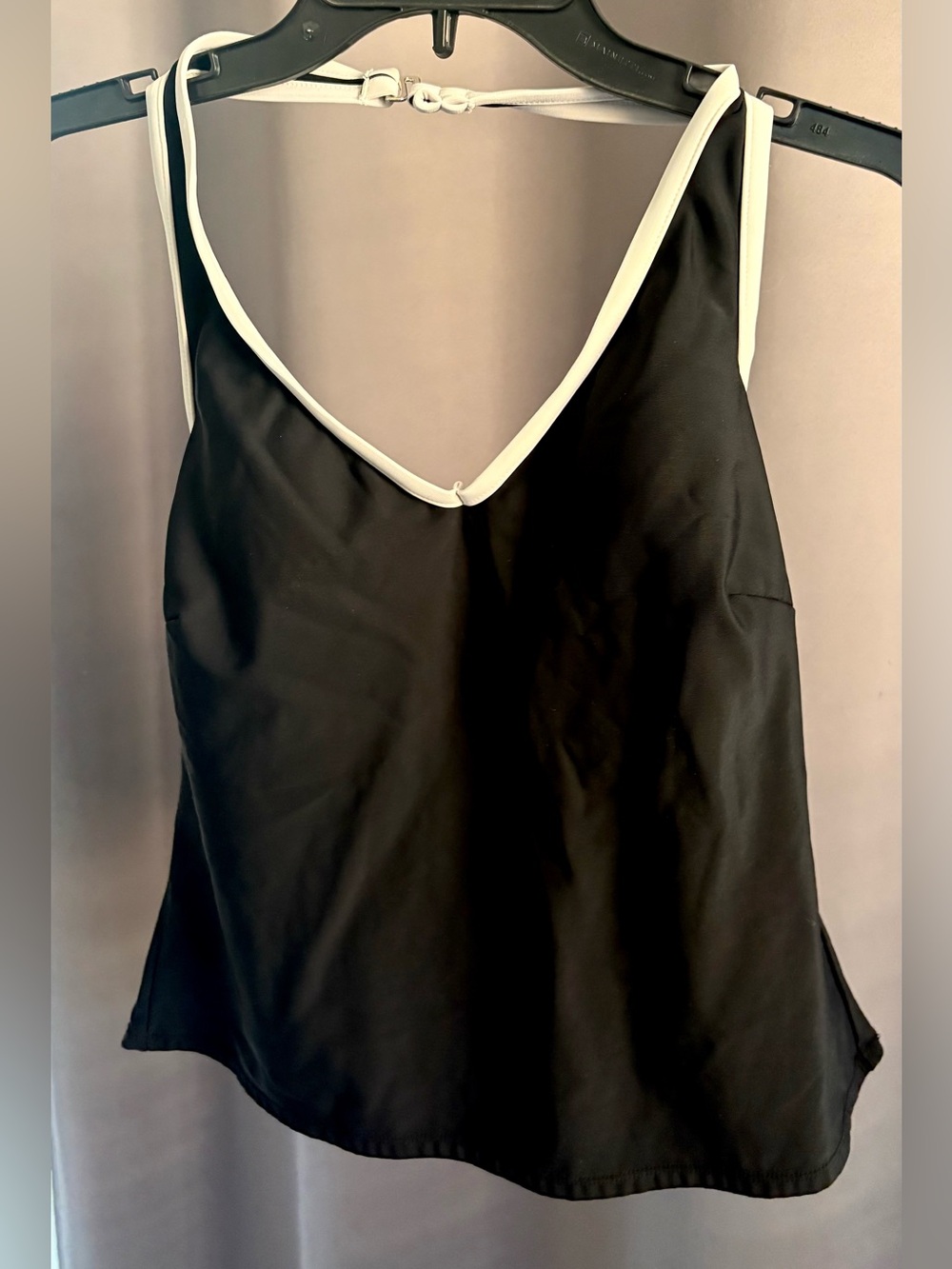 Cherokee Black White Trim Halter Tankini Top Swimsuit Built-In Bra Women's Size